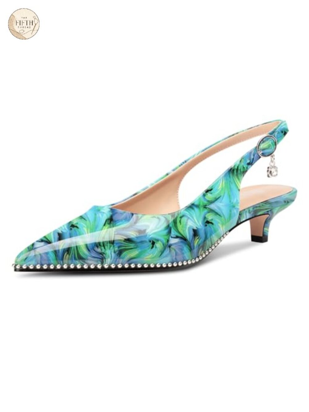 Womens Low Kitten Heel Pointed Toe Slingback Pumps Patent Leather Buckle
